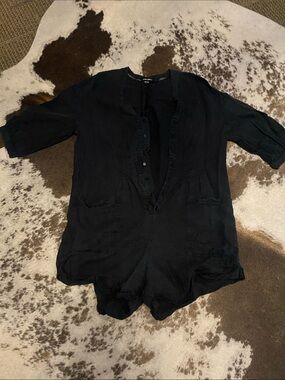 Billabong Black Short Sleeve Romper with Pockets